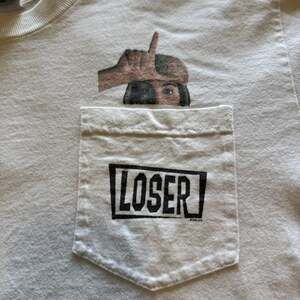 Vintage 2000 Loser Graphic T-Shirt with Pocket, White, Y2K